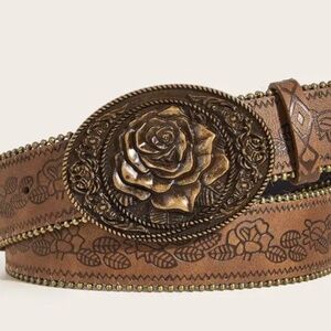 Boho roses antiqued belt vegan